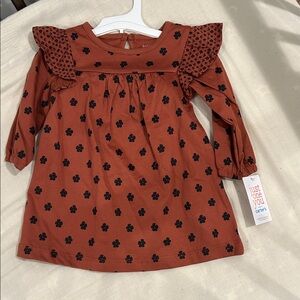 Carter's Rust Floral-Print Ruffle Long Sleeve Dress